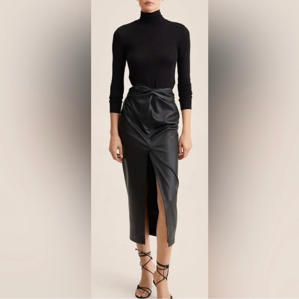 Mango Black Pleather Skirt
